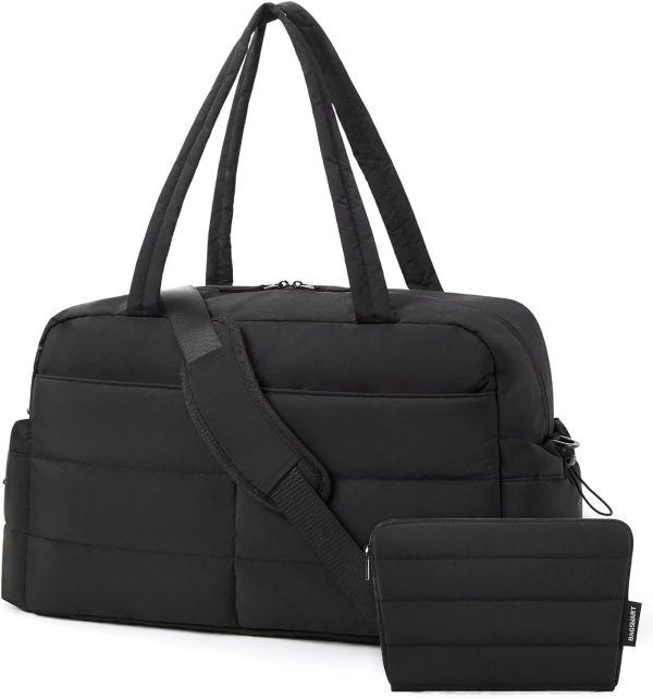 Travel Duffle Bag Gym Bag for Women, 31L Puffer Tote Bag Quilted Laptop Carry on, Weekender Overnight Bag Organizer Duffel Bag for Travel, Black