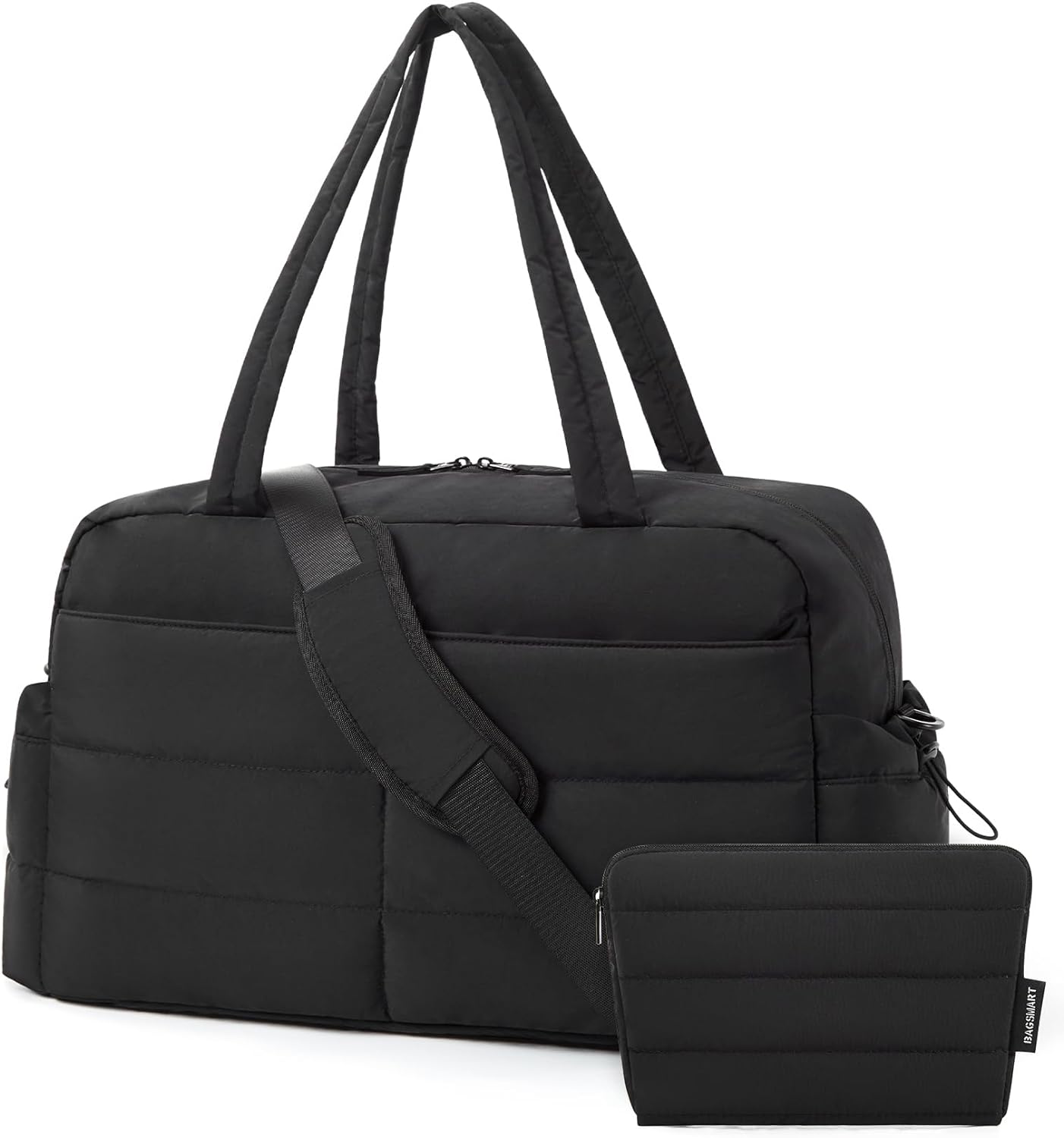 Travel Duffle Bag Gym Bag for Women, 31L Puffer Tote Bag Quilted Laptop Carry on, Weekender Overnight Bag Organizer Duffel Bag for Travel, Black