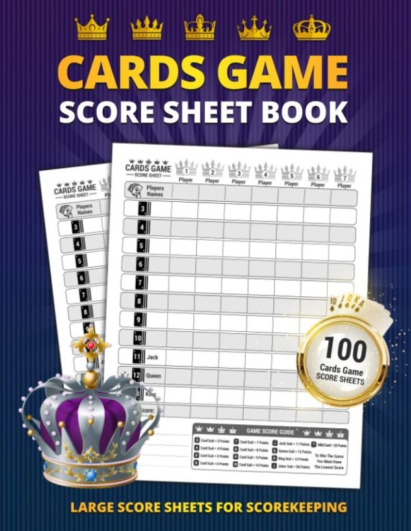 Cards Game Score Sheet Book: 100 Large Score Sheet Pages For Scorekeeping | Large Size Personal Record Keeper Book Cards Games