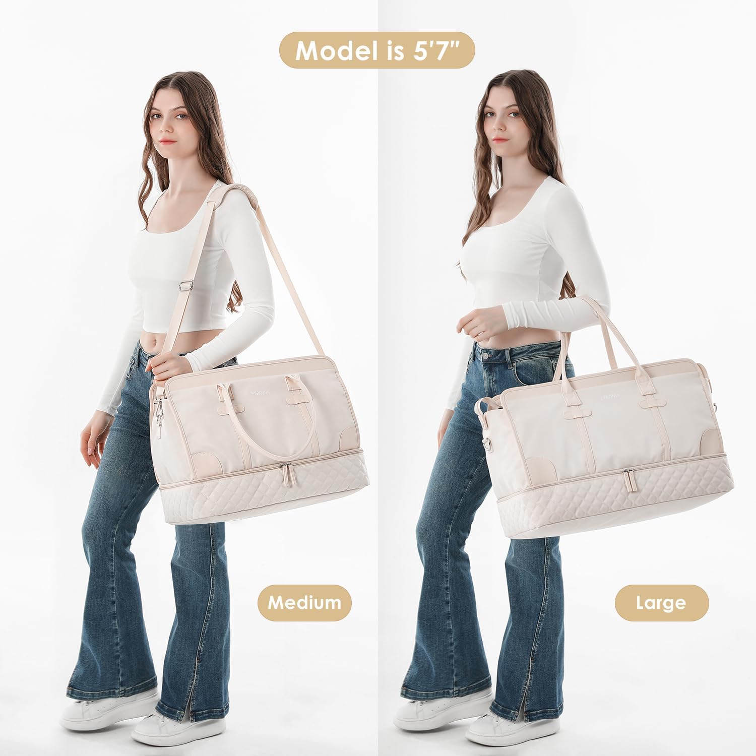 Weekender Overnight Bags for Women, Large Travel Duffle Bags with Shoe Compartment & Wet Pocket, Carry On Tote Bag Gym Duffel Bag with Toiletry Bags for Hospital 3 Pcs Set, Large Size, Beige - Image 5