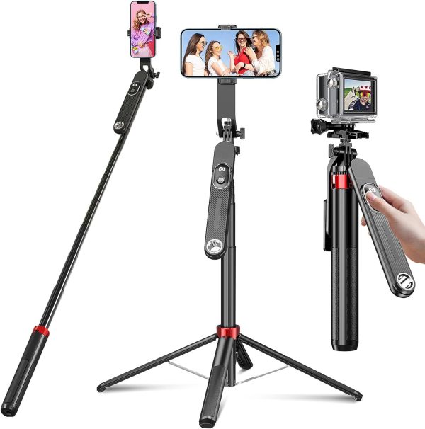 Huryfox Selfie Stick Phone Tripod - 71 inch Tall Cell Phone Holder with Detachable Wireless Remote, Phone Stand for Recording, Video and Picture, Compatible with iPhone, Android Phone, Camera & Gopro