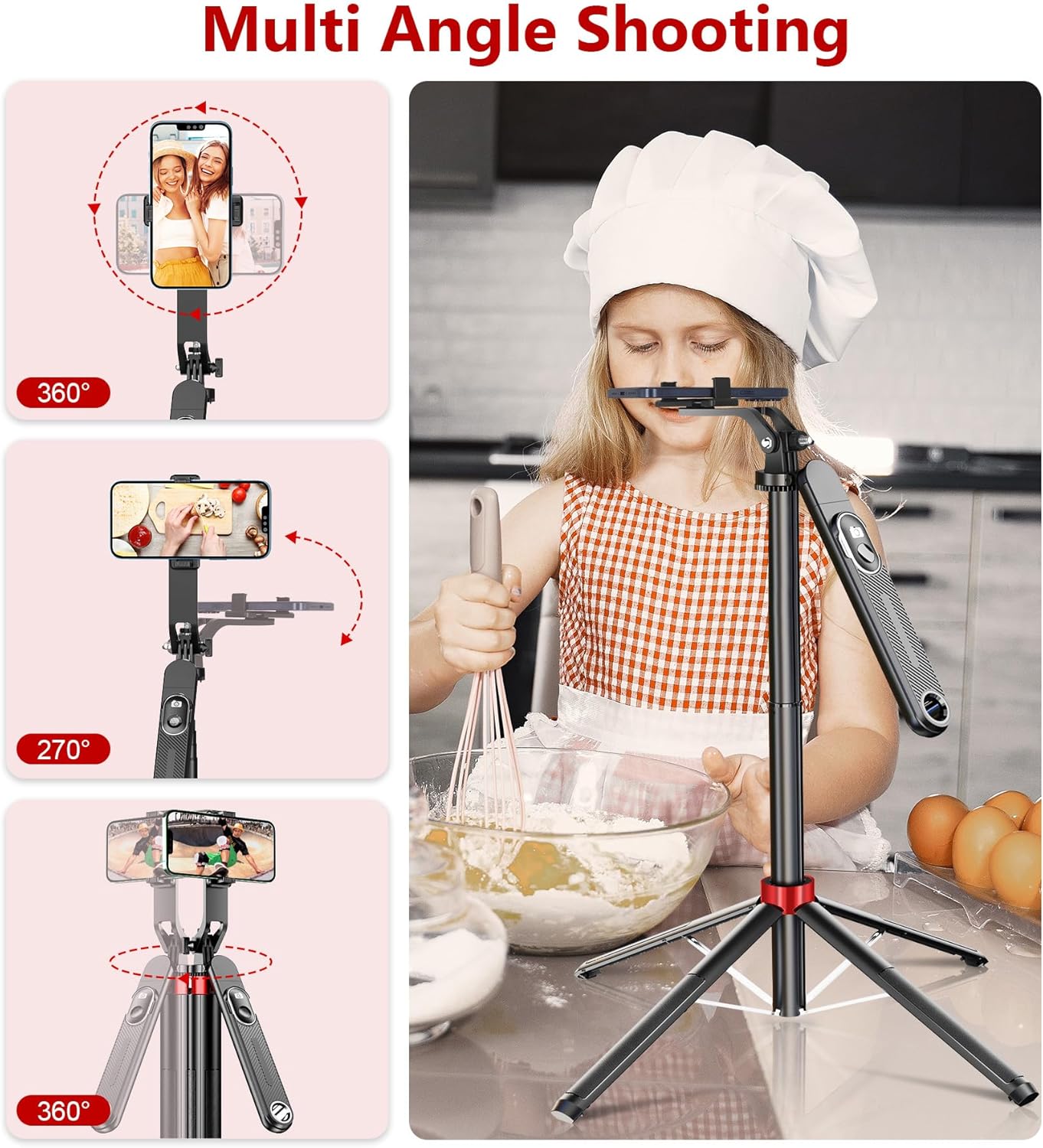 Huryfox Selfie Stick Phone Tripod - 71 inch Tall Cell Phone Holder with Detachable Wireless Remote, Phone Stand for Recording, Video and Picture, Compatible with iPhone, Android Phone, Camera & Gopro - Image 3