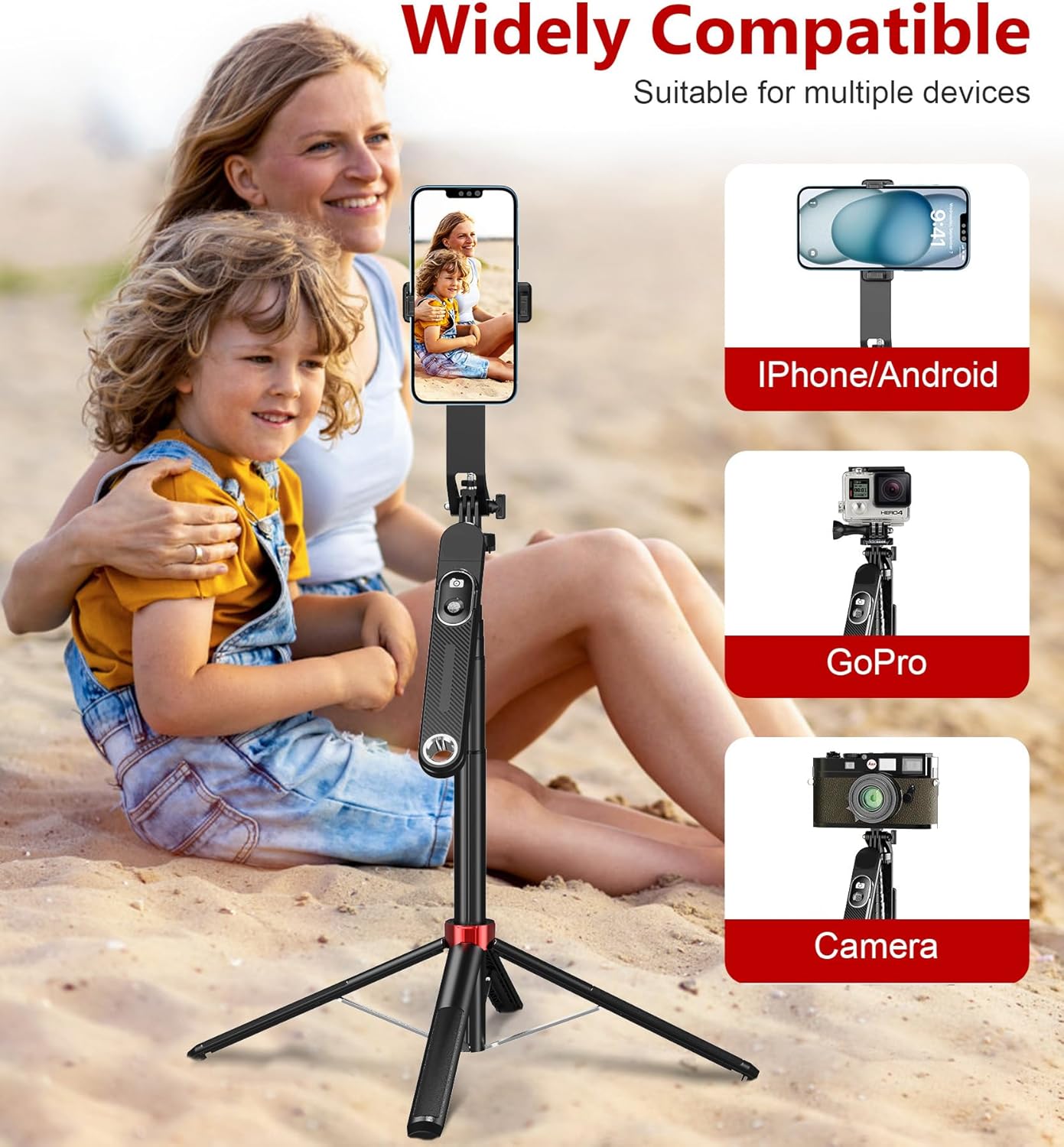 Huryfox Selfie Stick Phone Tripod - 71 inch Tall Cell Phone Holder with Detachable Wireless Remote, Phone Stand for Recording, Video and Picture, Compatible with iPhone, Android Phone, Camera & Gopro - Image 4
