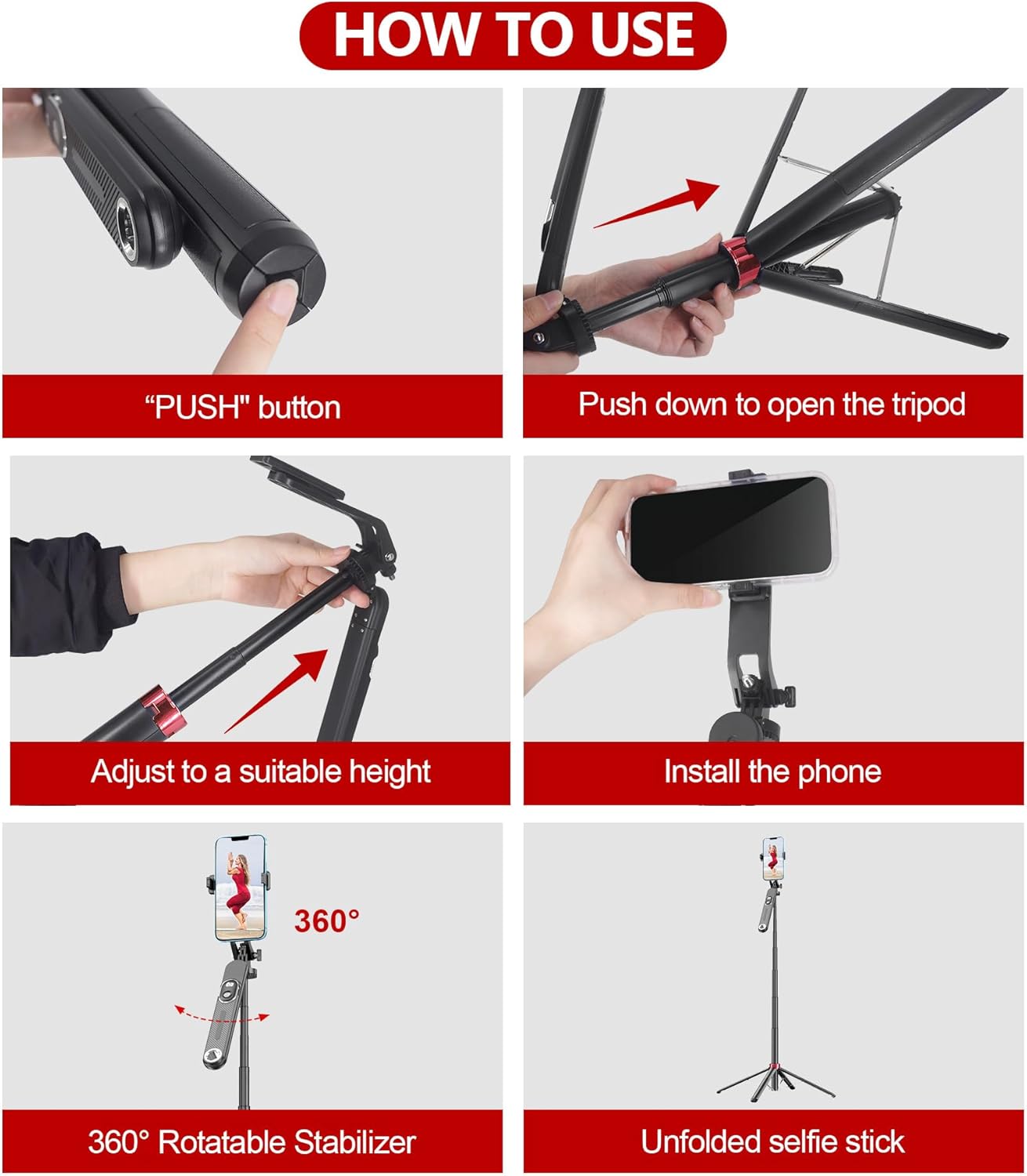 Huryfox Selfie Stick Phone Tripod - 71 inch Tall Cell Phone Holder with Detachable Wireless Remote, Phone Stand for Recording, Video and Picture, Compatible with iPhone, Android Phone, Camera & Gopro - Image 9