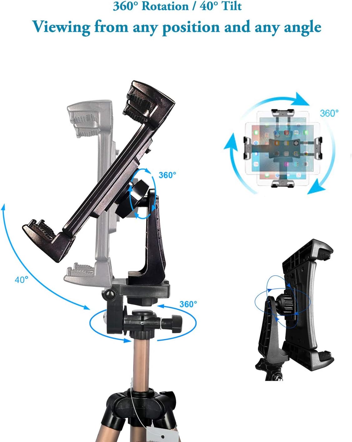 IPad Tripod Stand Universal Tablet Phone Mount Holder 51in Lightweight with Bluetooth Remote for iPad Pro 12.9 11 10.5,iPad Air Mini,Surface Tab,Galaxy Tab and 3.5 to 13.5in iPhone Tablet - Champagne - Image 5