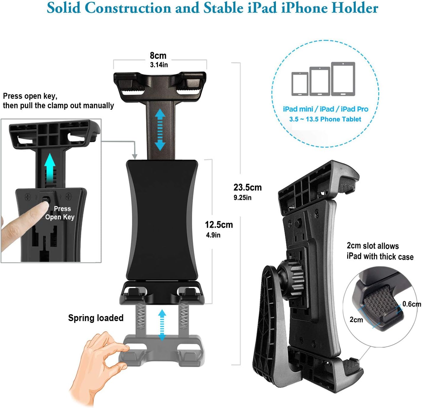 IPad Tripod Stand Universal Tablet Phone Mount Holder 51in Lightweight with Bluetooth Remote for iPad Pro 12.9 11 10.5,iPad Air Mini,Surface Tab,Galaxy Tab and 3.5 to 13.5in iPhone Tablet - Champagne - Image 6