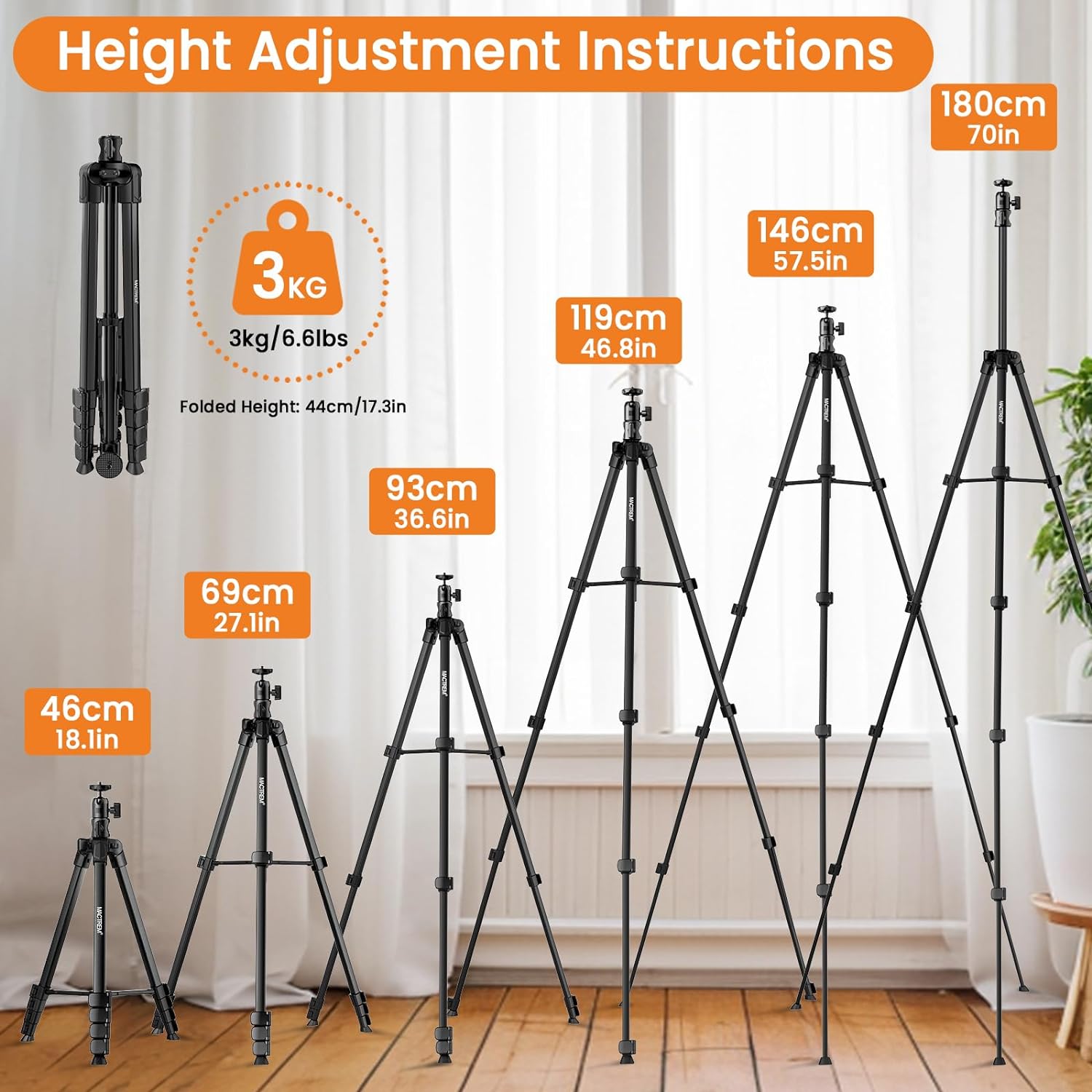 MACTREM Phone Tripod with Selfie Stick, 70" Horizontal Overhead Tripod for iPhone iPad, Camera Tripod Stand with Wireless Remote for Video Recording/Selfies/Live Stream/Vlogging - Image 2