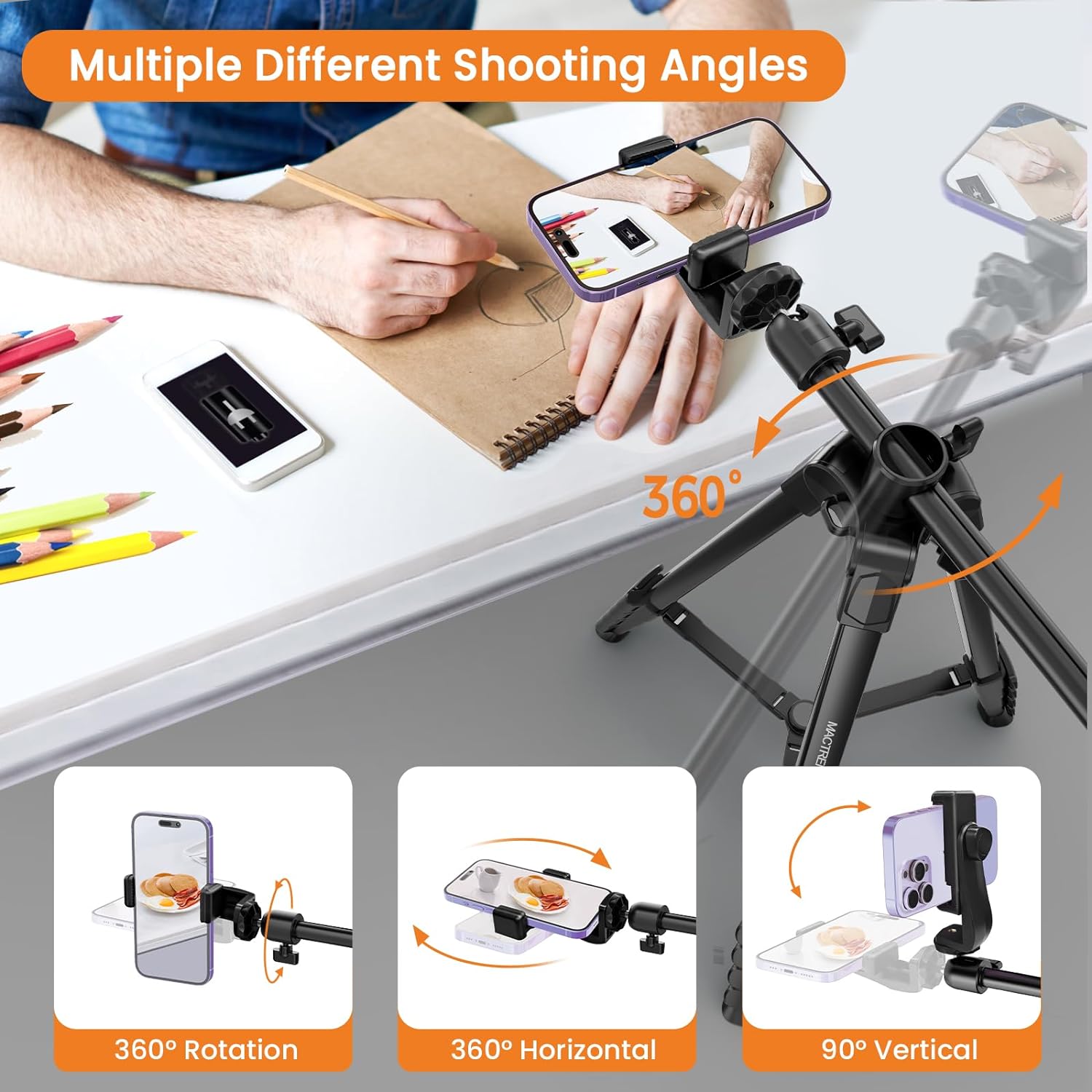 MACTREM Phone Tripod with Selfie Stick, 70" Horizontal Overhead Tripod for iPhone iPad, Camera Tripod Stand with Wireless Remote for Video Recording/Selfies/Live Stream/Vlogging - Image 4
