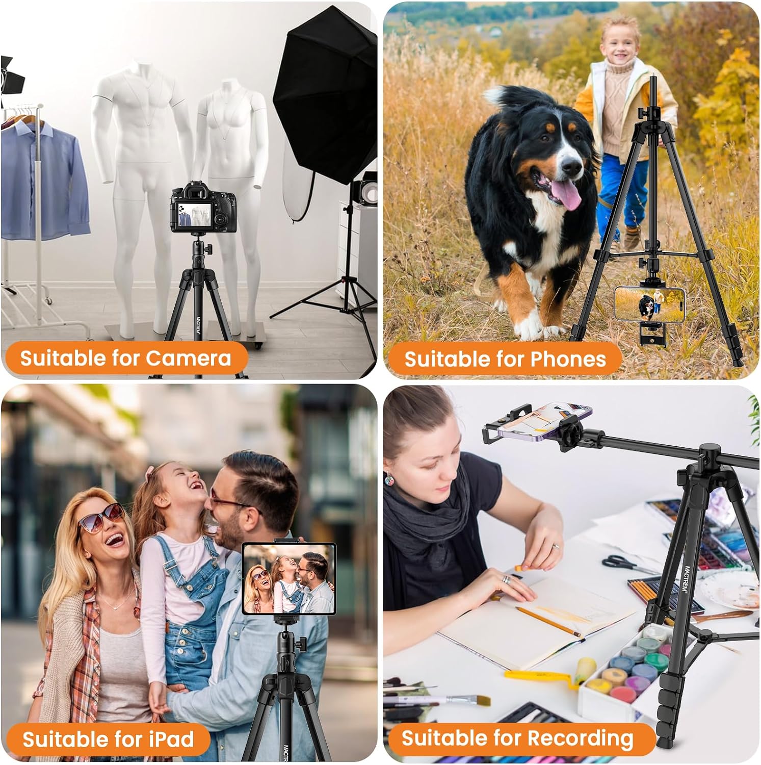 MACTREM Phone Tripod with Selfie Stick, 70" Horizontal Overhead Tripod for iPhone iPad, Camera Tripod Stand with Wireless Remote for Video Recording/Selfies/Live Stream/Vlogging - Image 6
