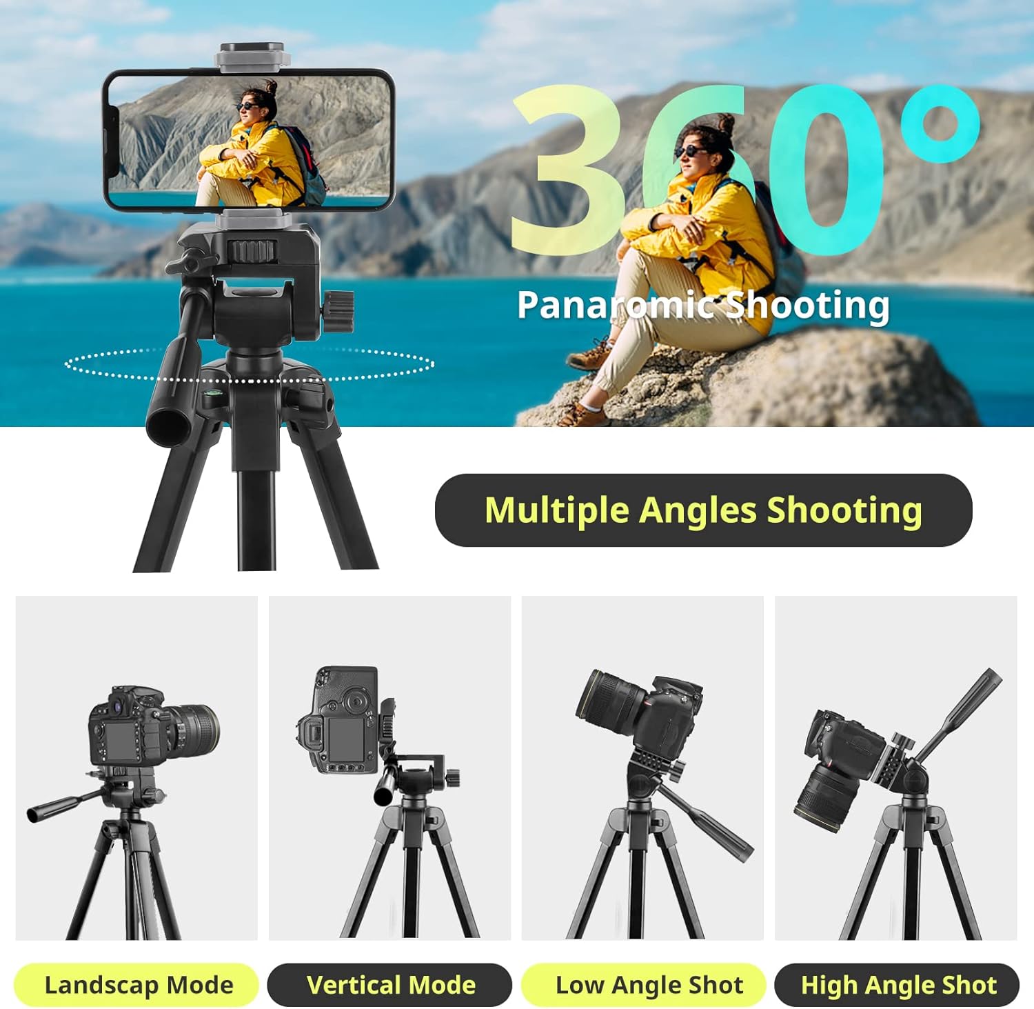 Sensyne 64" Camera Tripod Stand, Versatile Phone & iPad Tripod with Wireless Remote and 2-in-1 Phone Holder for Selfie/Video Recording/Photo/Live Stream/Vlog - Image 3