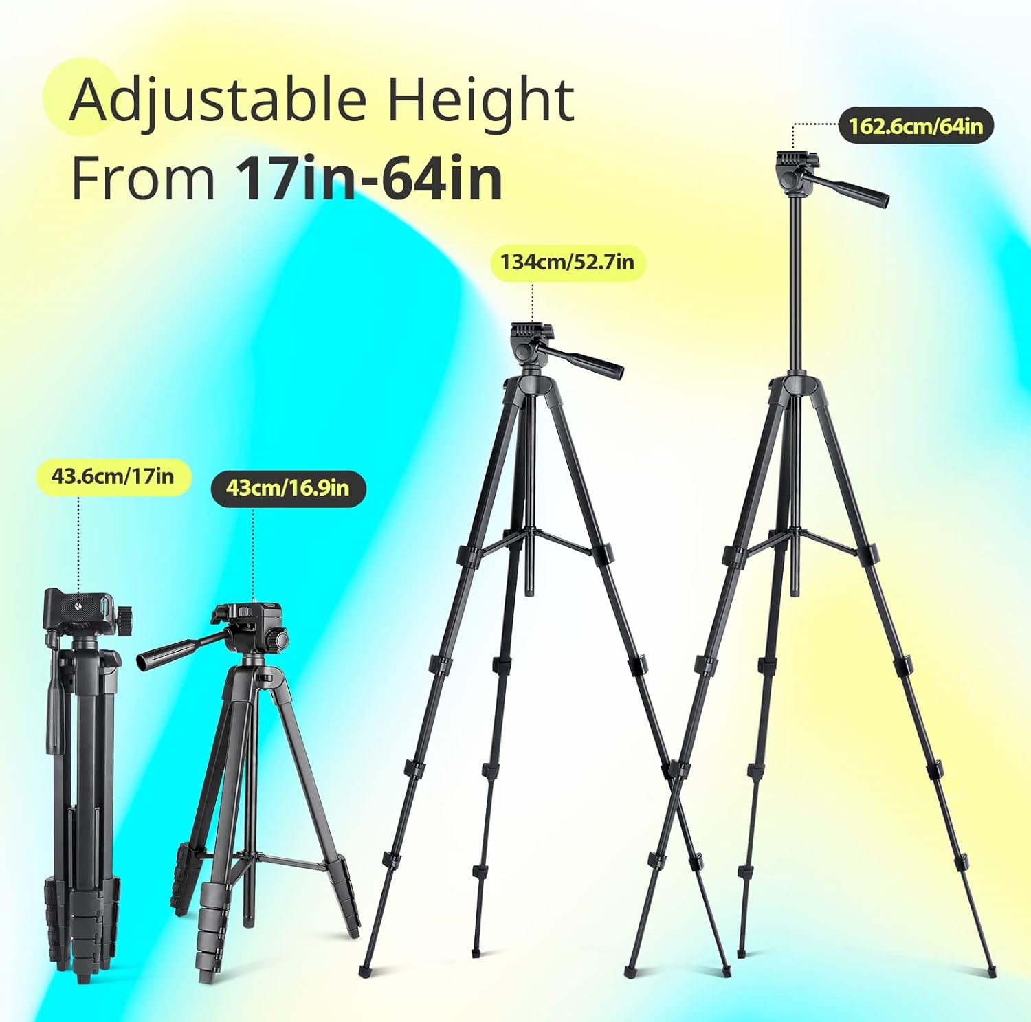 Sensyne 64" Camera Tripod Stand, Versatile Phone & iPad Tripod with Wireless Remote and 2-in-1 Phone Holder for Selfie/Video Recording/Photo/Live Stream/Vlog - Image 4