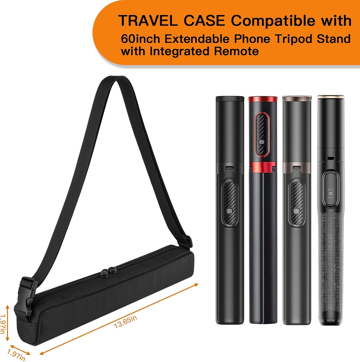 Travel Carrying Case for Sensyne 60" Phone Tripod & Selfie Stick, Nylon Storage Case Compatible with 60 Inch All-in-1 Cell Phone Tripod Stand with Integrated Wireless Remote (Case Only) - Image 3