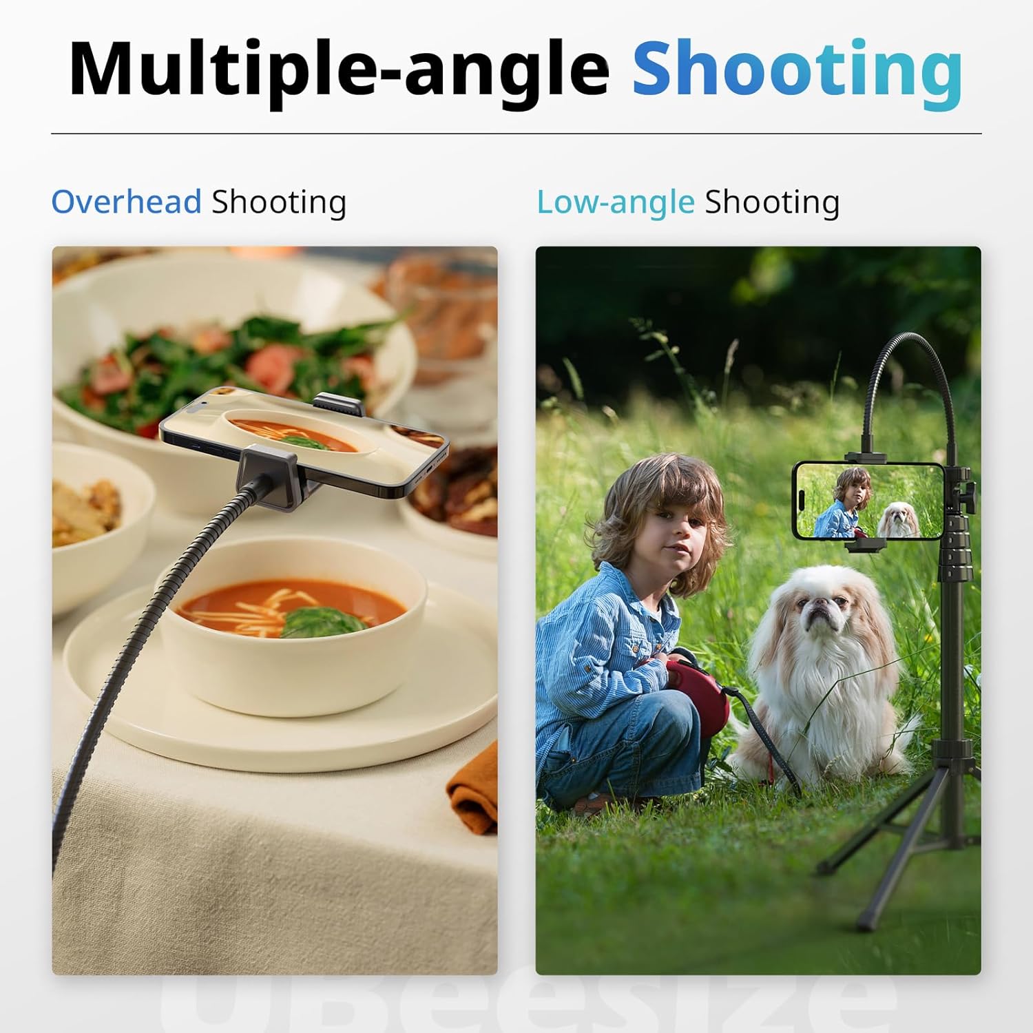 UBeesize 88’’ Flexible Phone Tripod with 14.95’’ Gooseneck, Remote and Phone Holder, Overhead Cell Phone Stand&Selfie Stick for Video Recording, Compatible with iPhone Android Phone, Camera Black - Image 3