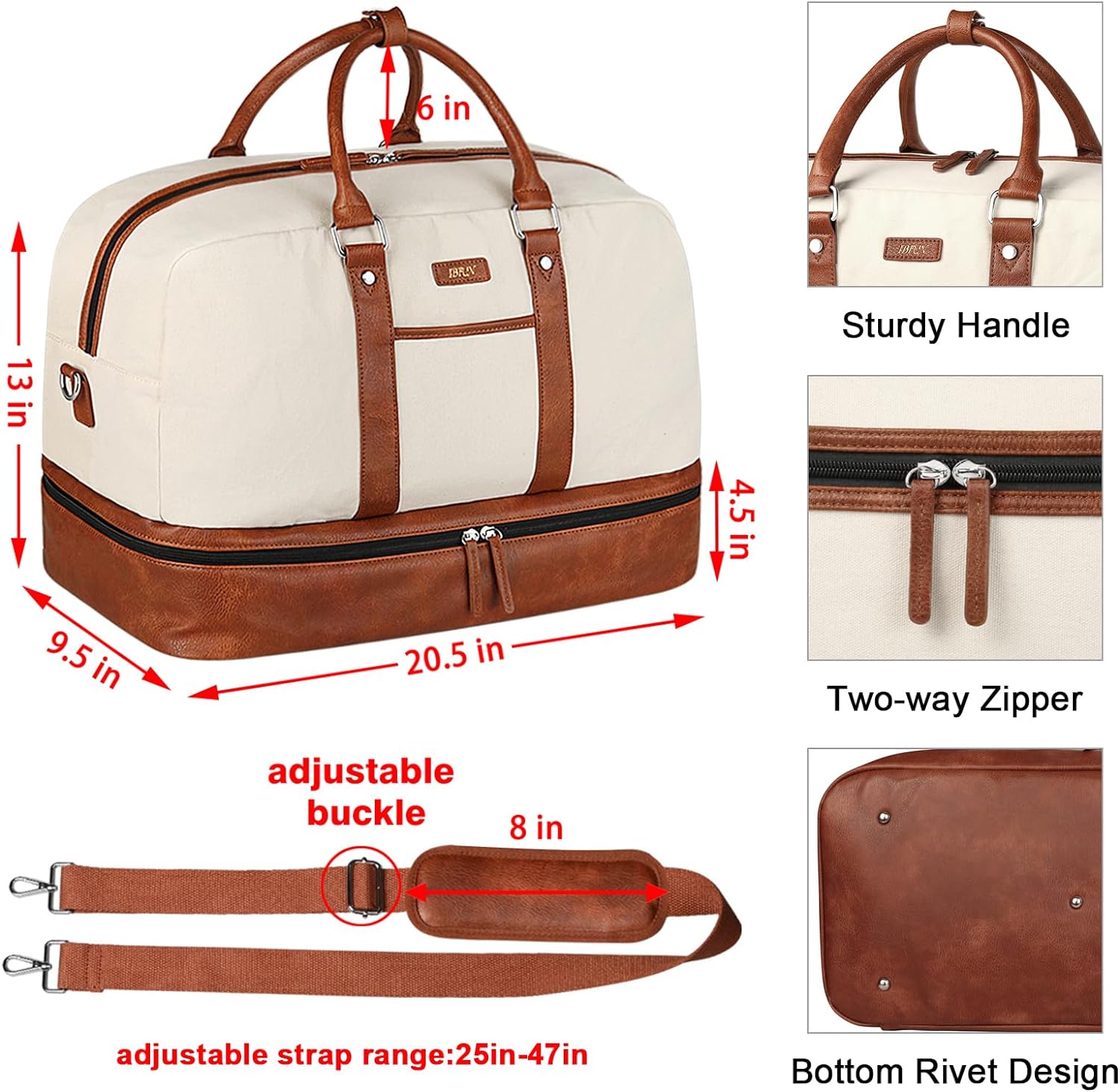 Weekender Bags for Women, Large Overnight Bag Canvas Travel Duffel Bag Carry On Tote with Shoe Compartment 21" for Women & Men - Image 4