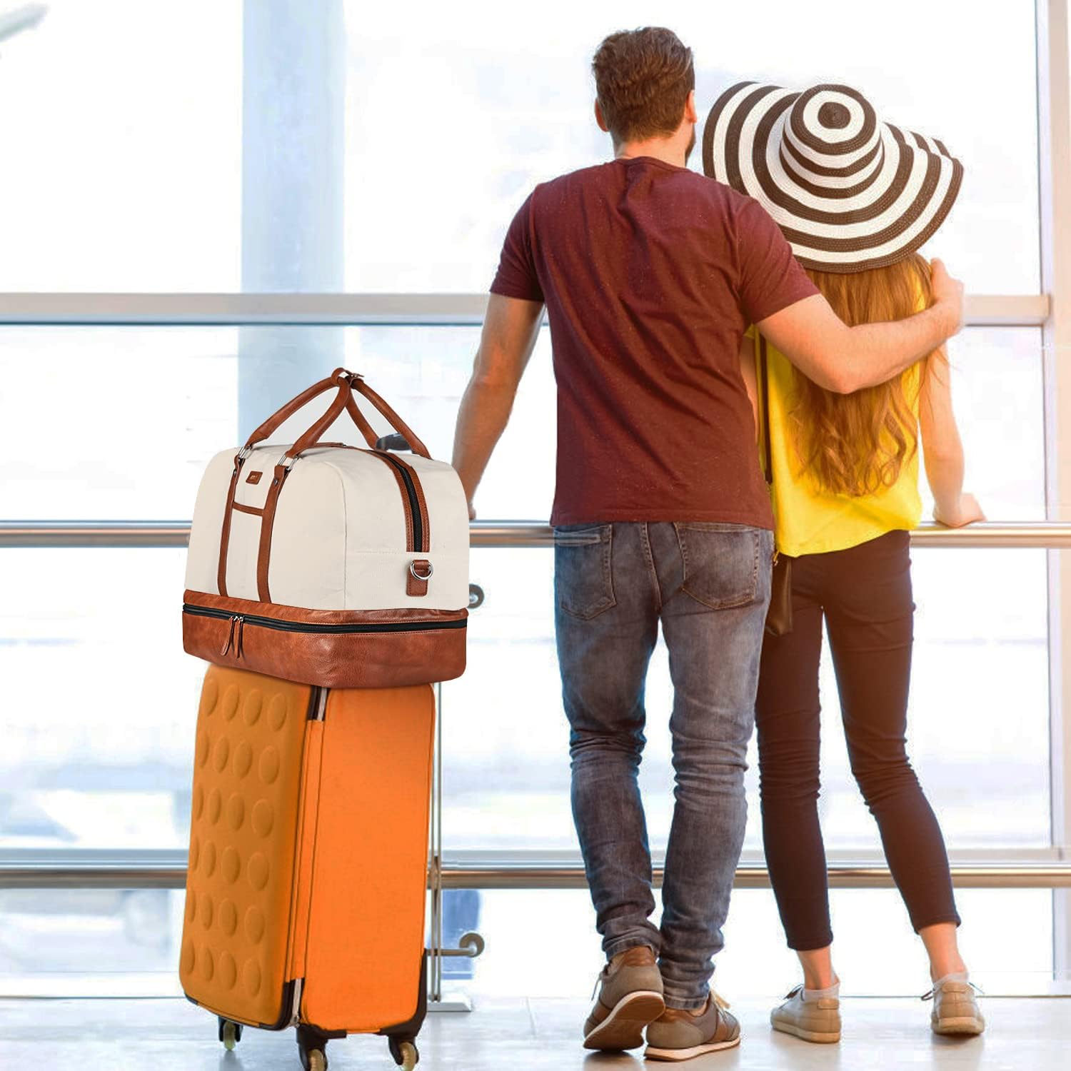 Weekender Bags for Women, Large Overnight Bag Canvas Travel Duffel Bag Carry On Tote with Shoe Compartment 21" for Women & Men - Image 7